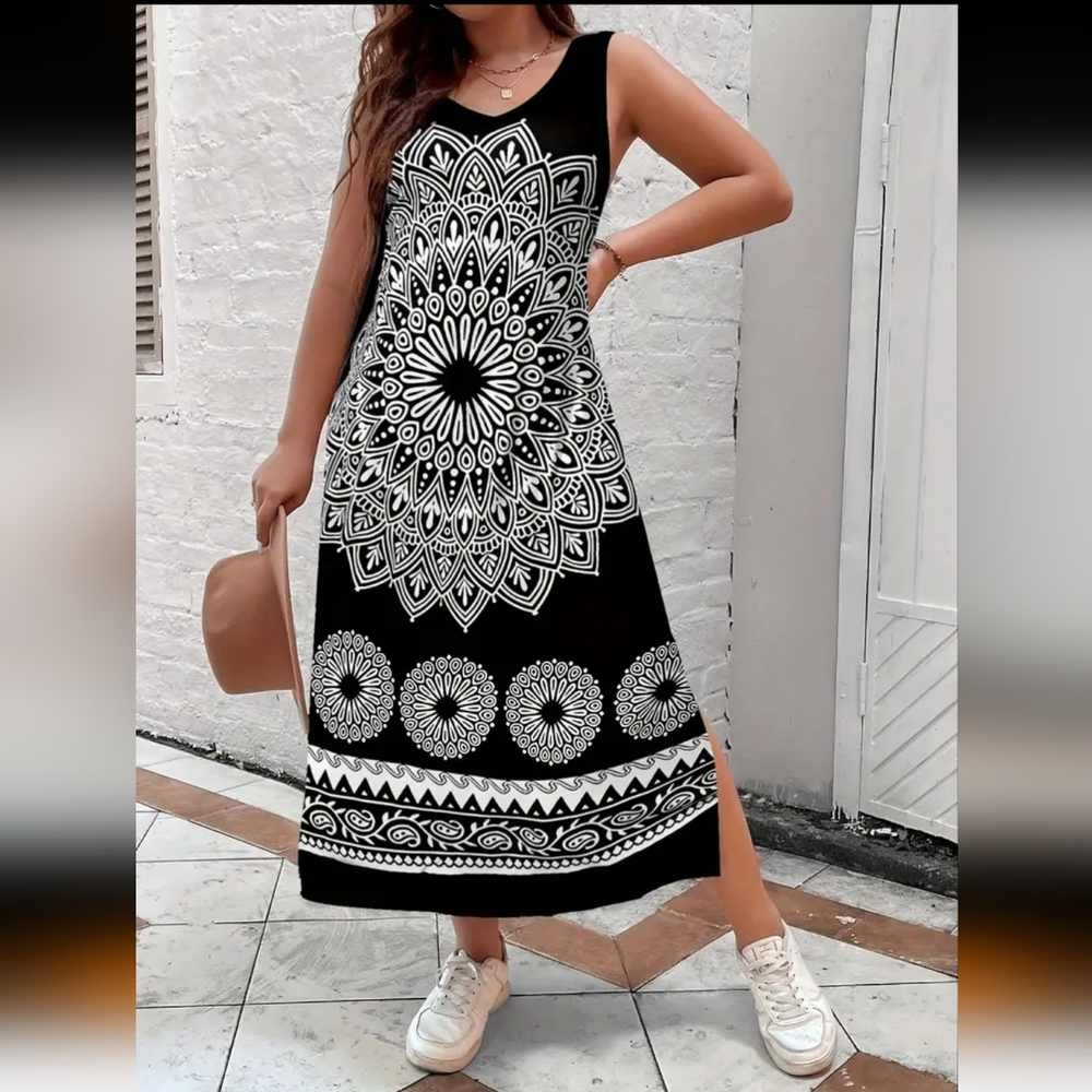 Chic Geometric Print Tank Dress